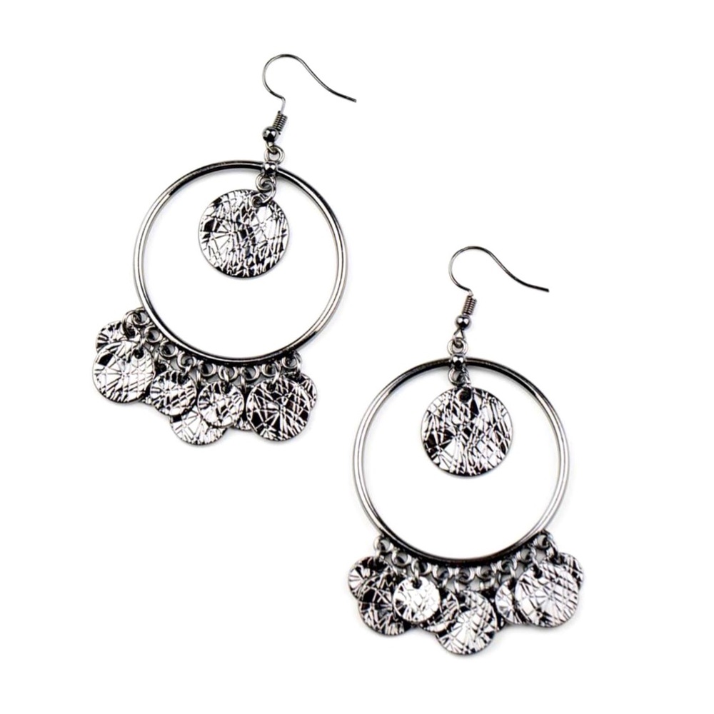 NEW with Tags. Gunmetal disc earrings.